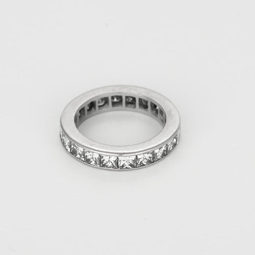 Bague 52 Alliance américaine - Bague en or gris et diamants princesse 58 Facettes B260361