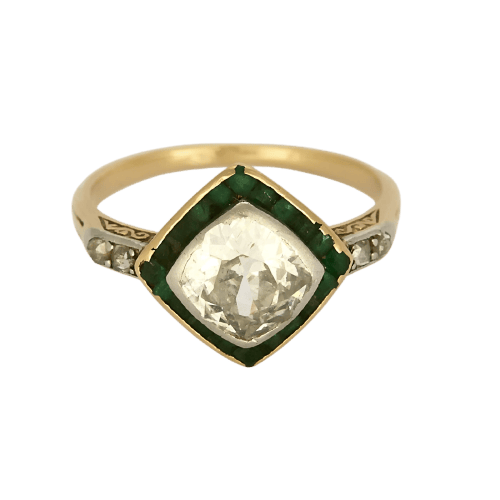 Bague 51 Bague Art déco en or jaune, platine, diamant et émeraudes 58 Facettes B260373