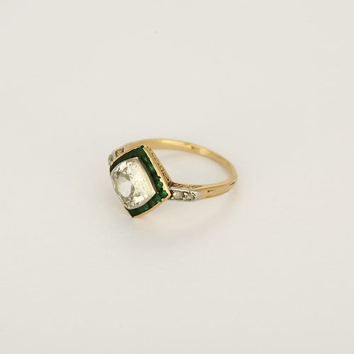 Bague 51 Bague Art déco en or jaune, platine, diamant et émeraudes 58 Facettes B260373