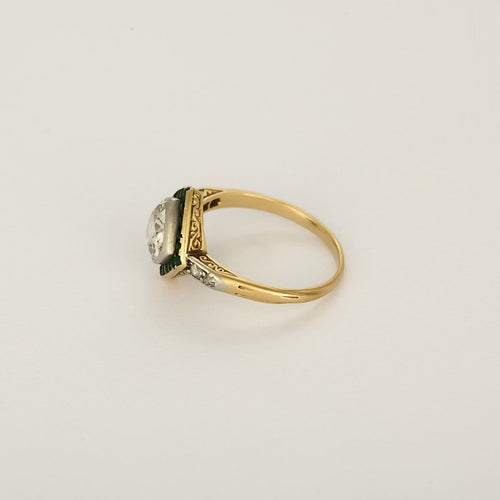 Bague 51 Bague Art déco en or jaune, platine, diamant et émeraudes 58 Facettes B260373