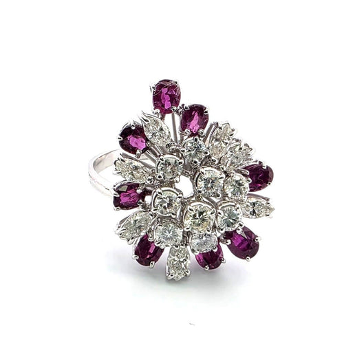 Bague 64 Bague en or blanc 18 kt avec diamants et rubis 58 Facettes 2049/G 248/26