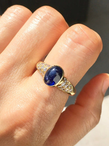 Bague 57.5 Bague en or jaune 18K, saphir et diamants 58 Facettes 276