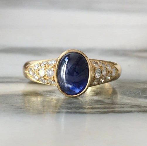 Bague 57.5 Bague en or jaune 18K, saphir et diamants 58 Facettes 276