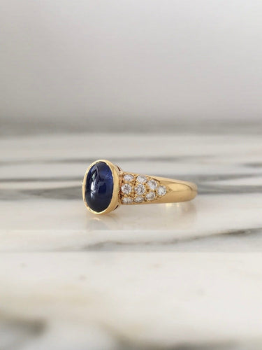 Bague 57.5 Bague en or jaune 18K, saphir et diamants 58 Facettes 276