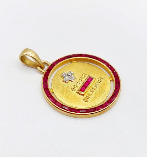 Pendentif Augis - Pendentif médaille d'amour en or 18k, diamant et rubis 58 Facettes A07500