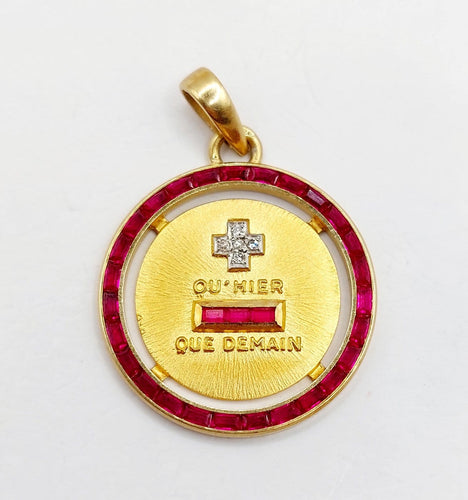 Pendentif Augis - Pendentif médaille d'amour en or 18k, diamant et rubis 58 Facettes A07500