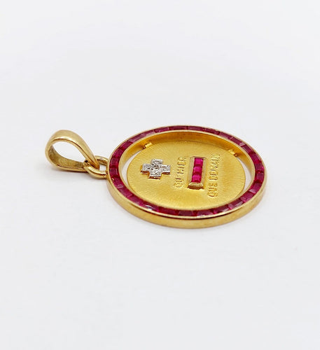 Pendentif Augis - Pendentif médaille d'amour en or 18k, diamant et rubis 58 Facettes A07500