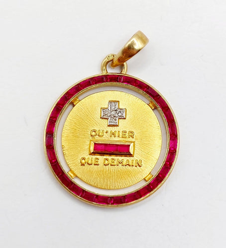 Pendentif Augis - Pendentif médaille d'amour en or 18k, diamant et rubis 58 Facettes A07500
