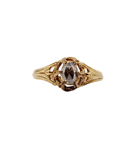 Bague solitaire victorienne en or 18 carats et diamant taille rose