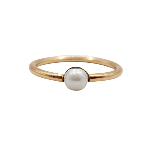 Bague 52.5 Bague antique en or rose 18k et perle 58 Facettes A07503