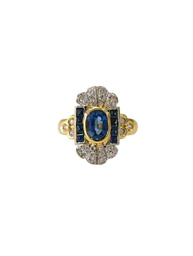 Bague 53.5 Bague Art déco en or jaune et blanc 18K, saphir et diamants 58 Facettes bag-artdeco.2208