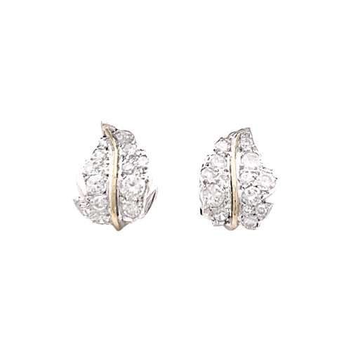Boucles d'oreilles Boucles d'oreilles feuilles en or jaune et blanc avec diamants 58 Facettes 35765