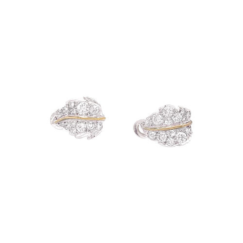 Boucles d'oreilles Boucles d'oreilles feuilles en or jaune et blanc avec diamants 58 Facettes 35765