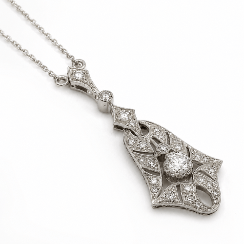 Collier Art déco - Collier pendentif en or blanc et diamants 58 Facettes 1.0001488/2