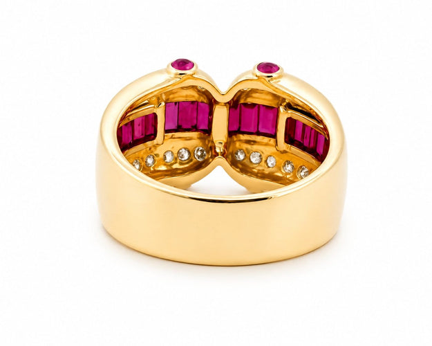 Bague 54 Bague en or jaune 18 carats, diamants et rubis 58 Facettes Bfr