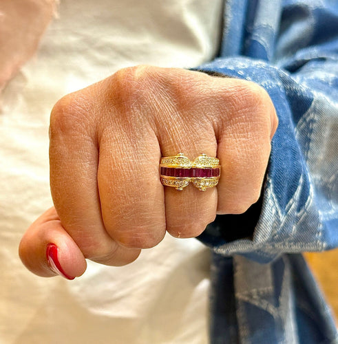 Bague 54 Bague en or jaune 18 carats, diamants et rubis 58 Facettes Bfr