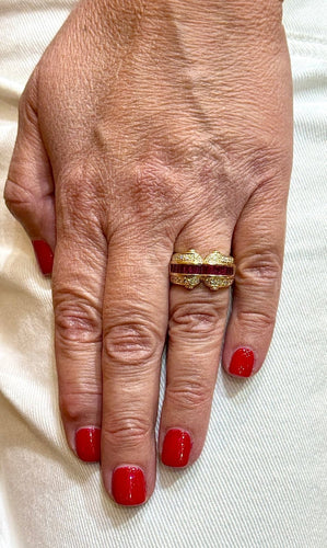 Bague 54 Bague en or jaune 18 carats, diamants et rubis 58 Facettes Bfr