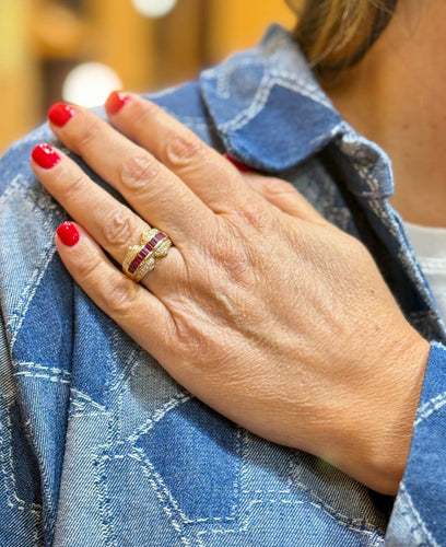 Bague 54 Bague en or jaune 18 carats, diamants et rubis 58 Facettes Bfr