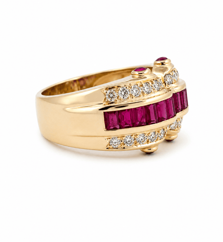 Bague 54 Bague en or jaune 18 carats, diamants et rubis 58 Facettes Bfr