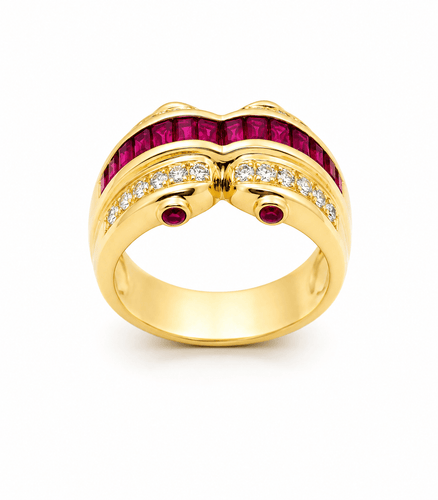 Bague 54 Bague en or jaune 18 carats, diamants et rubis 58 Facettes Bfr