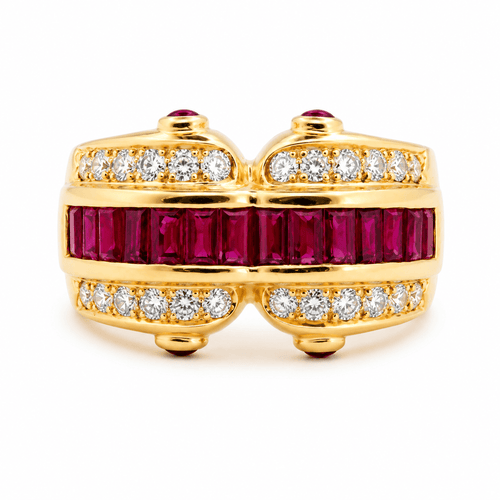 Bague 54 Bague en or jaune 18 carats, diamants et rubis 58 Facettes Bfr