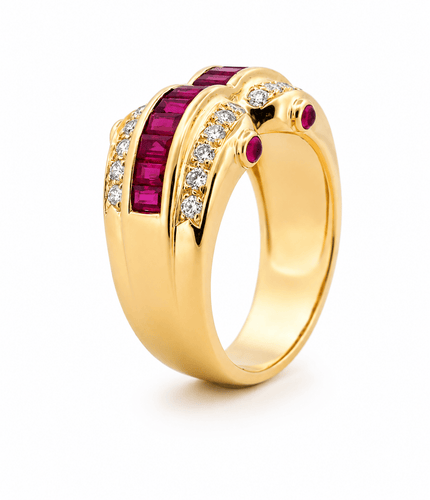Bague 54 Bague en or jaune 18 carats, diamants et rubis 58 Facettes Bfr