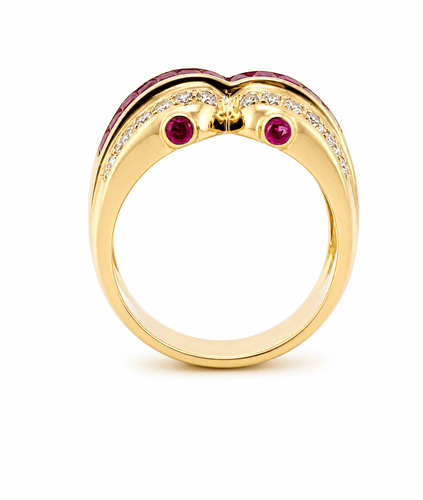 Bague 54 Bague en or jaune 18 carats, diamants et rubis 58 Facettes Bfr