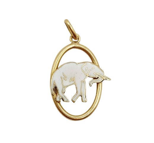 Pendentif Pendentif éléphant antique en or 18k et émail blanc 58 Facettes A07521
