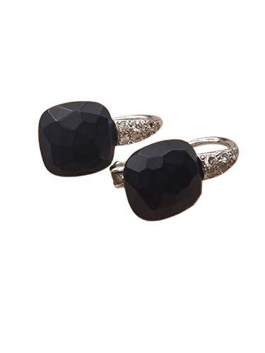 Boucles d'oreilles Pomellato Capri - Boucles d'oreilles en or blanc, onyx et diamants 58 Facettes CV-070