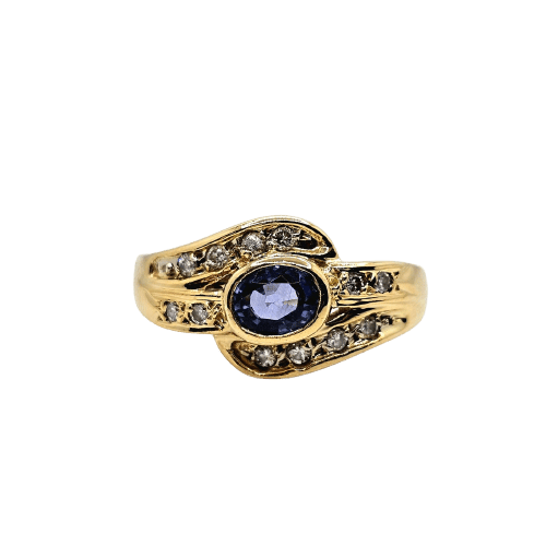 Bague 51 Bague en or jaune avec saphir et diamants 58 Facettes 741