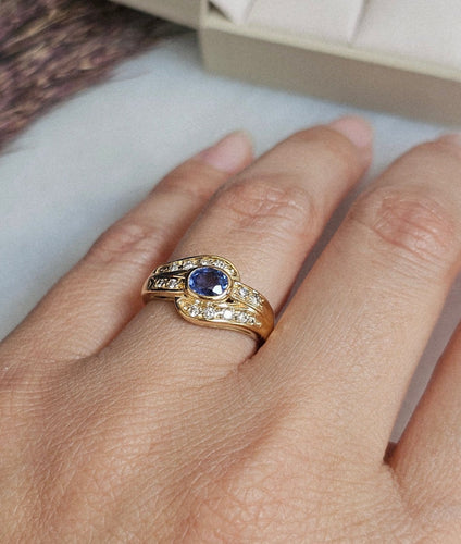 Bague 51 Bague en or jaune avec saphir et diamants 58 Facettes 741