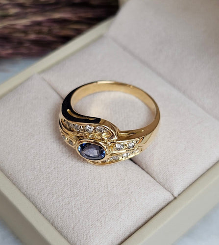 Bague 51 Bague en or jaune avec saphir et diamants 58 Facettes 741