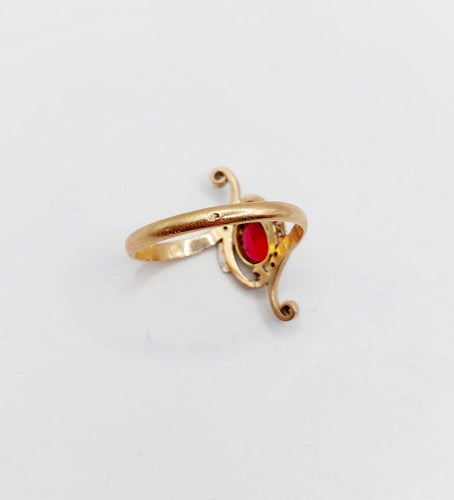 Bague 54 Bague marquise antique en or rose 18k, pierre rouge et diamants 58 Facettes A07524