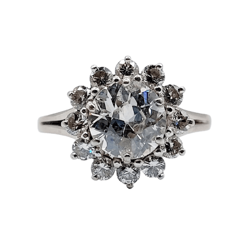 Bague 52 Bague marguerite Art déco en or blanc 18k et platine avec diamants 58 Facettes A07525