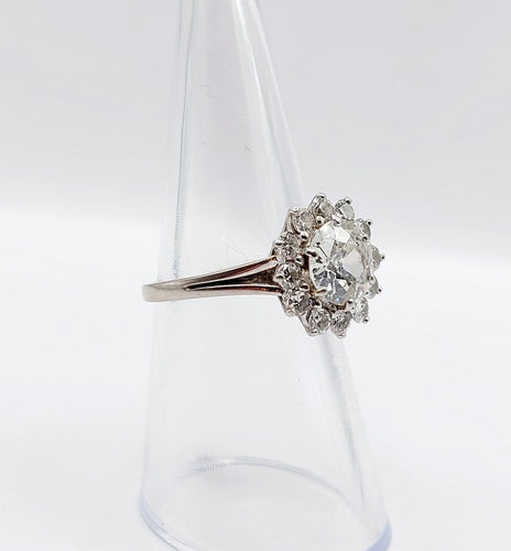 Bague 52 Bague marguerite Art déco en or blanc 18k et platine avec diamants 58 Facettes A07525