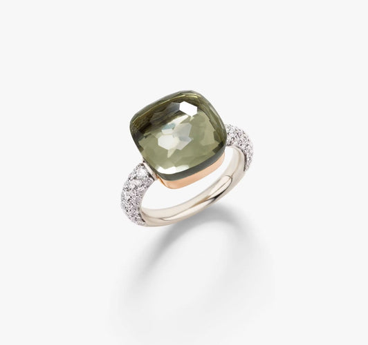 Bague 54 Pomellato Nudo Maxi - Bague en or rose et blanc, prasiolite et diamants 58 Facettes 535A26_M