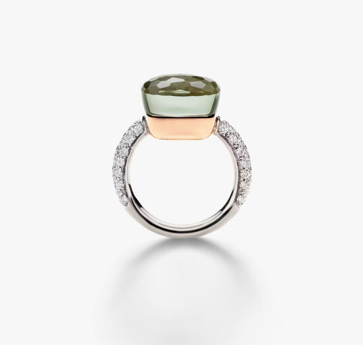 Bague 54 Pomellato Nudo Maxi - Bague en or rose et blanc, prasiolite et diamants 58 Facettes 535A26_M