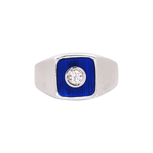 Bague 52 Bague en or blanc, émail bleu et diamant 58 Facettes 35753
