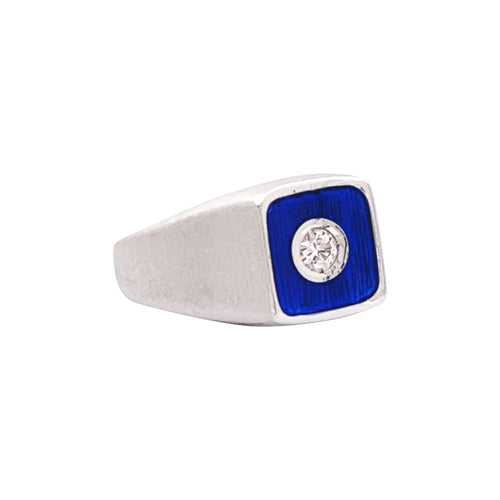 Bague 52 Bague en or blanc, émail bleu et diamant 58 Facettes 35753