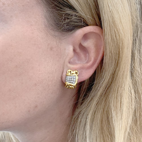Boucles d'oreilles Boucles d'oreilles Mailles vintage en or jaune, blanc et diamants 58 Facettes 35772