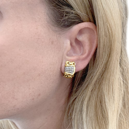 Boucles d'oreilles Boucles d'oreilles Mailles vintage en or jaune, blanc et diamants 58 Facettes 35772