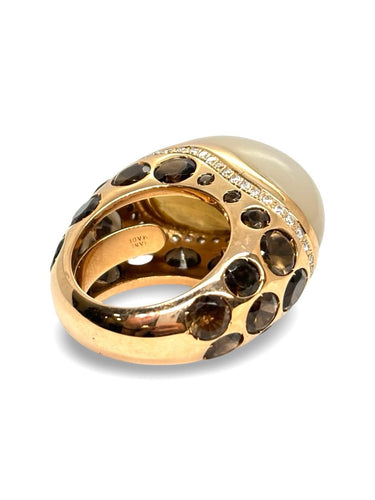 Bague 56 Anjara - Bague en or jaune, pierre de lune, quartz fumé et diamants 58 Facettes 2069
