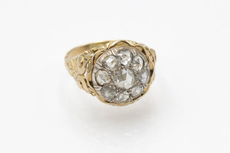 Bague 59 Bague ancienne en or jaune et argent avec diamants taille rose 58 Facettes 12396