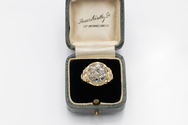 Bague 59 Bague ancienne en or jaune et argent avec diamants taille rose 58 Facettes 12396