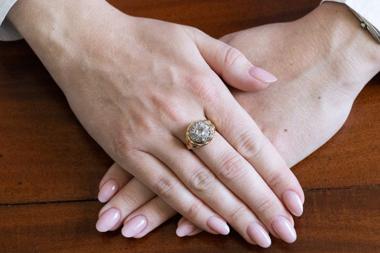 Bague 59 Bague ancienne en or jaune et argent avec diamants taille rose 58 Facettes 12396