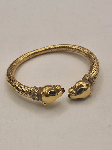 Bracelet Cartier - Bracelet Double Cougar vintage en or jaune, diamants et saphirs 58 Facettes CV-072