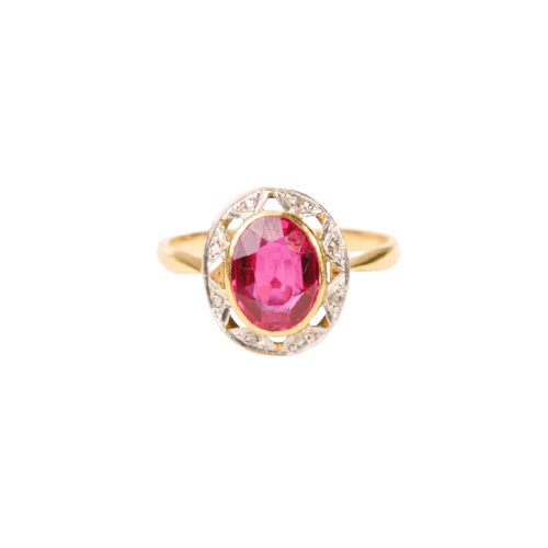 Bague 55.5 Bague ancienne en or jaune, platine, rubis synthétique et diamants 58 Facettes LMB-356