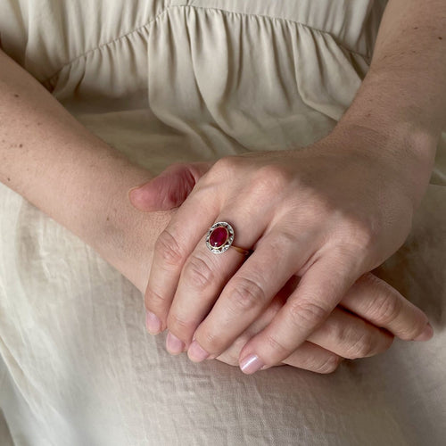Bague 55.5 Bague ancienne en or jaune, platine, rubis synthétique et diamants 58 Facettes LMB-356