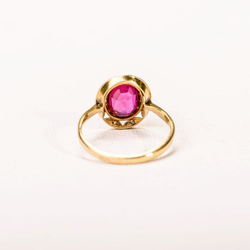 Bague 55.5 Bague ancienne en or jaune, platine, rubis synthétique et diamants 58 Facettes LMB-356