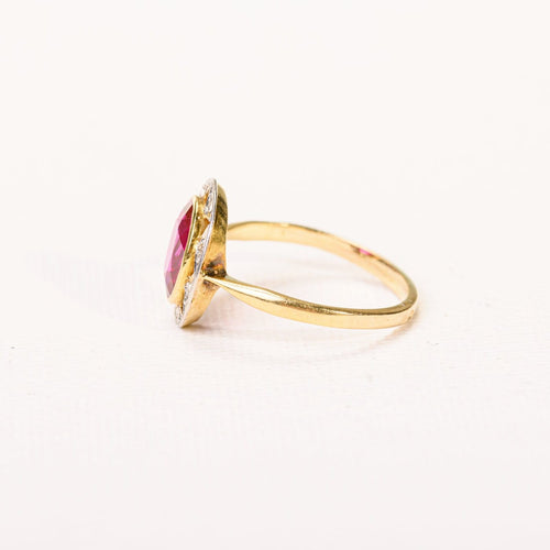 Bague 55.5 Bague ancienne en or jaune, platine, rubis synthétique et diamants 58 Facettes LMB-356